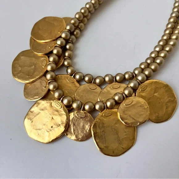 Vintage Kenneth Jay Lane Multi-Strand Coin Statement Necklace - Picture 3 of 10
